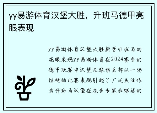 yy易游体育汉堡大胜，升班马德甲亮眼表现